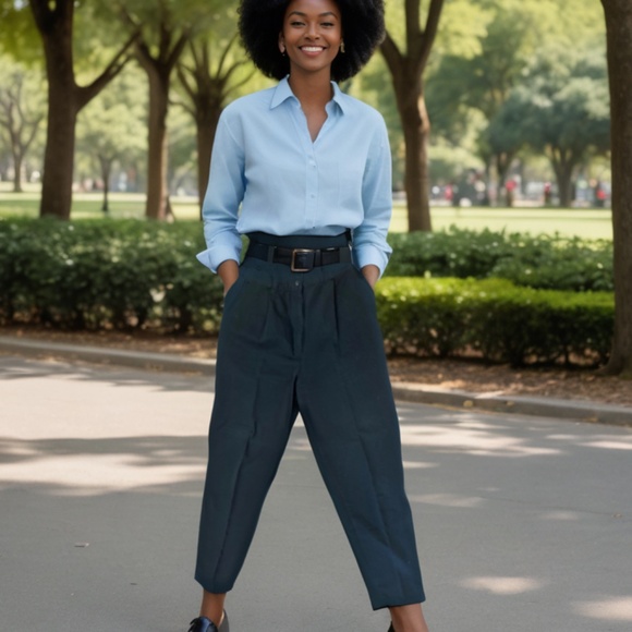 Talbots Pants - 80s TALBOTS COTTON BLACK PLEAT FRONT PANTS W TAPERED LEG & 3 POCKETS SZ 16
